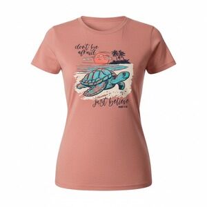 Love in Faith Women T-Shirt Sea Turtle Graphic Cotton Blend Casual Pink Large